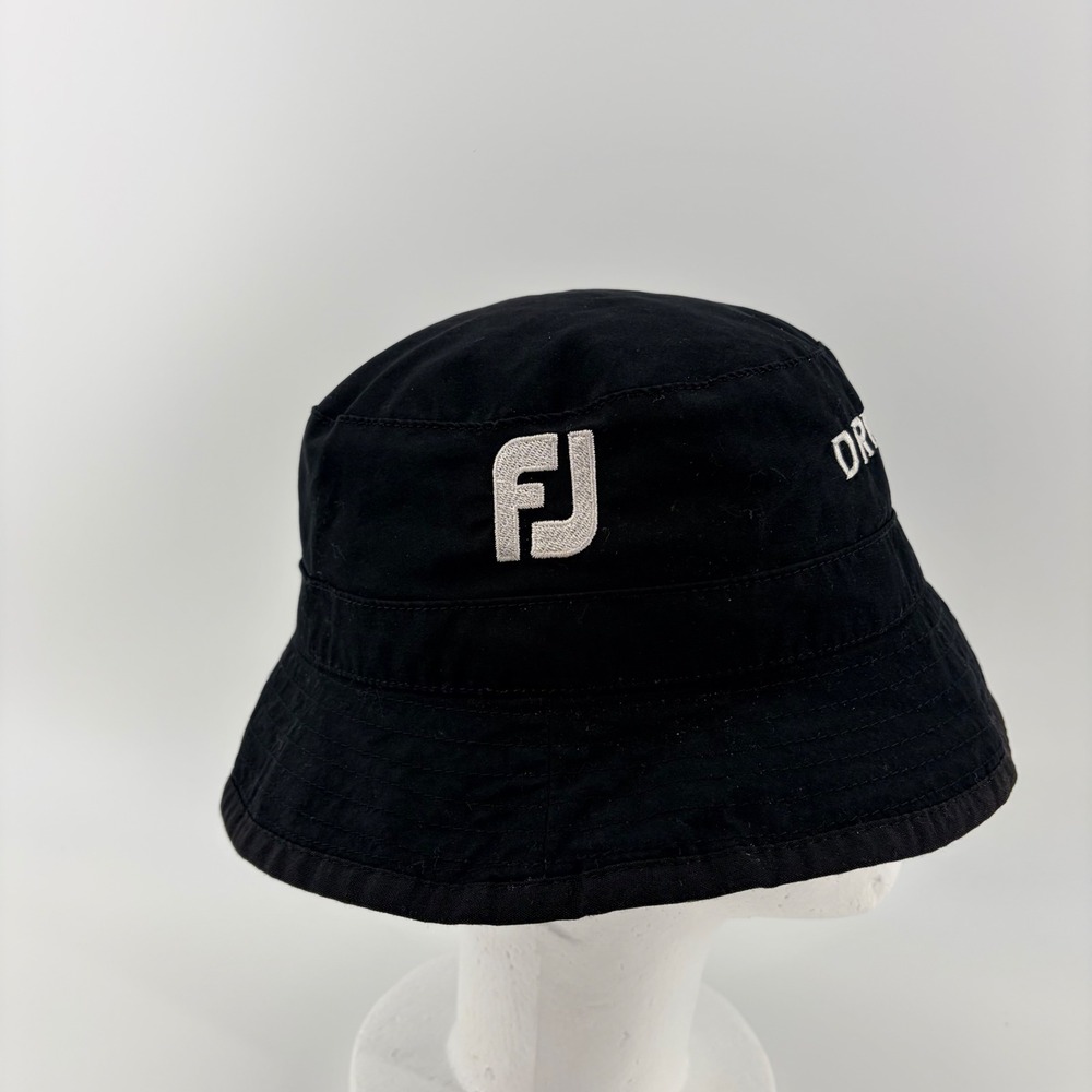 FootJoy DryJoys Mens Black Golf Bucket Hat Medium FJ Embroidered Sun Rain Cap - Picture 2 of 5
